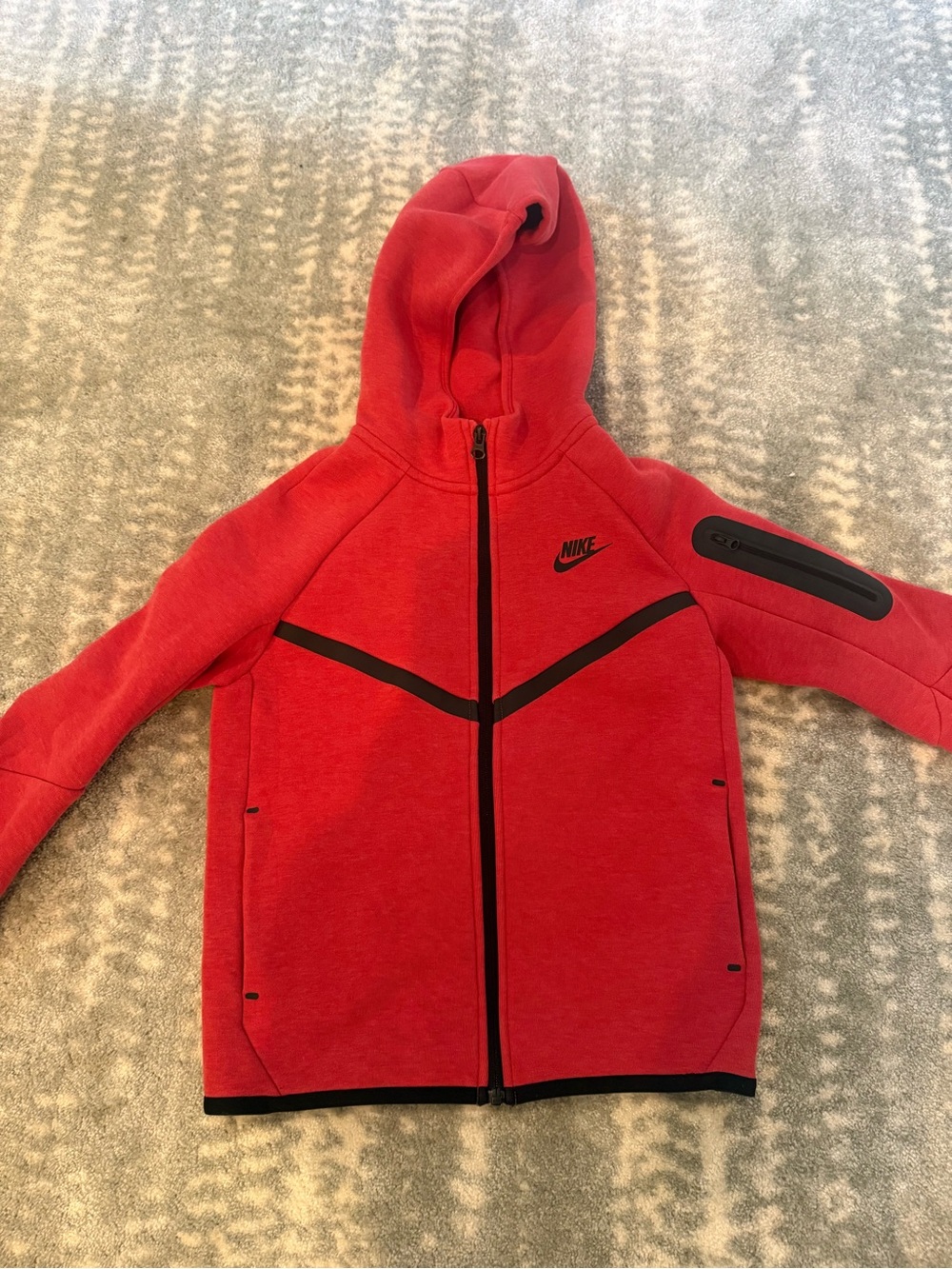 Nike Tech Red Kids Full-Zip Hoodie with Black Trim